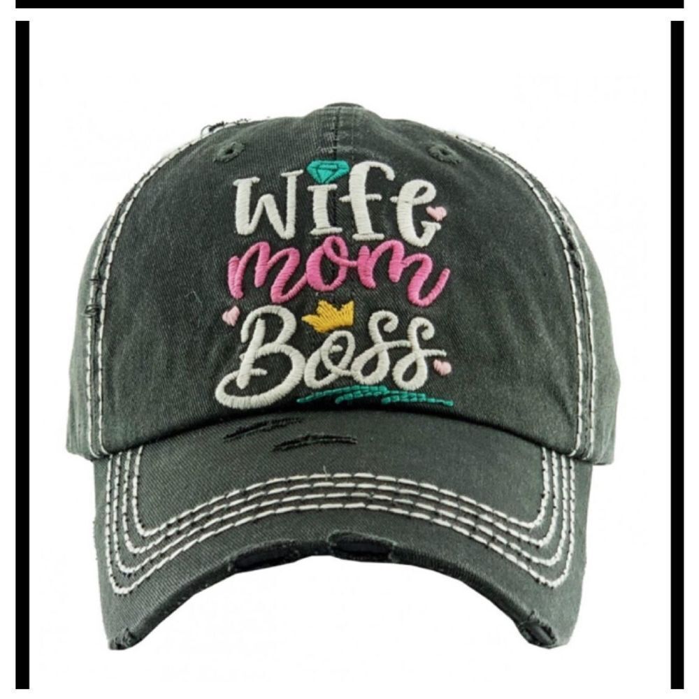 VINTAGE LOOK DISTRESSED WIFE MOM BOSS BASEBALL CAP